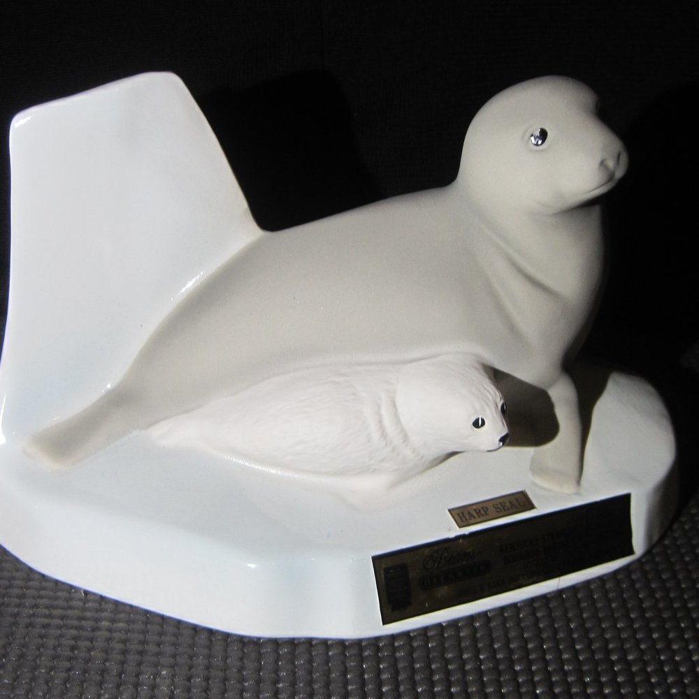 Vintage 1986 Jim Beam Harp Seal with Baby Whiskey Decanter (Empty)